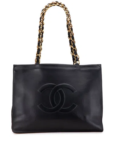 Pre-owned Chanel 1996-1997 Cc Lambskin Chain Tote Bag In Black