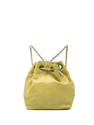 Pre-owned Chanel 1996-1997 Cc Lambskin Drawstring Backpack In Green