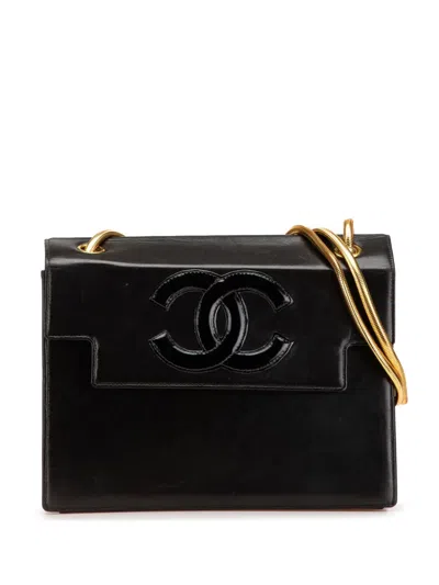 Pre-owned Chanel 1996-1997 Cc Patent Snake Chain Flap Shoulder Bag In Black