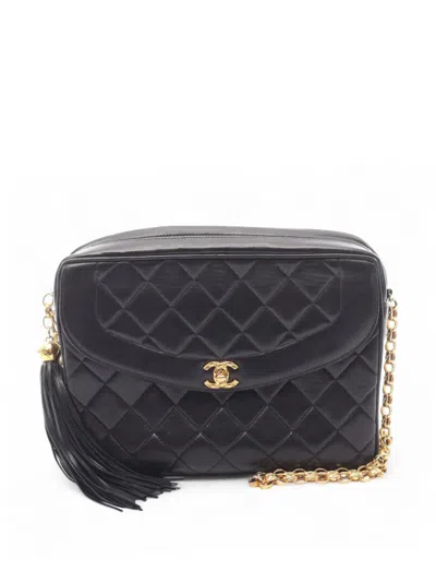 Pre-owned Chanel 1996-1997 Cc Quilted Lambskin Camera Tassel Bag Shoulder Bag In Black