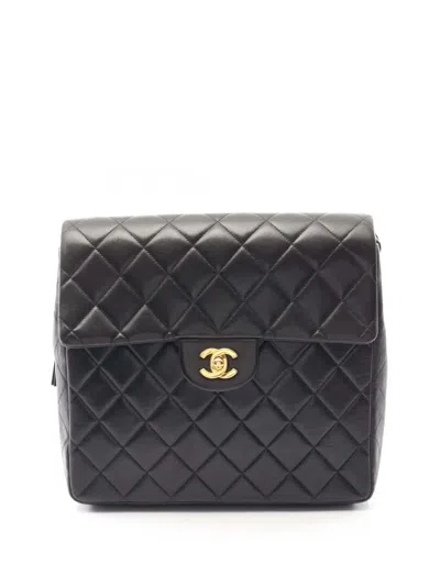 Pre-owned Chanel 1996-1997 Cc Quilted Lambskin Flap Backpack In Black