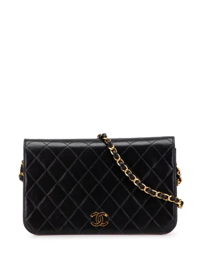 Pre-owned Chanel 1996-1997 Cc Quilted Lambskin Full Single Flap Crossbody Bag In Black