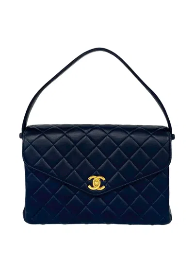 Pre-owned Chanel 1996-1997 Cc Quilted Lambskin Handbag In Blue