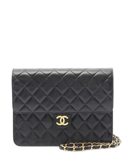 Pre-owned Chanel 1996-1997 Cc Quilted Lambskin Single Flap Shoulder Bag In Black