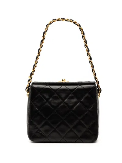 Pre-owned Chanel 1996-1997 Cc Quilted Lambskin Turnlock Handbag In Black