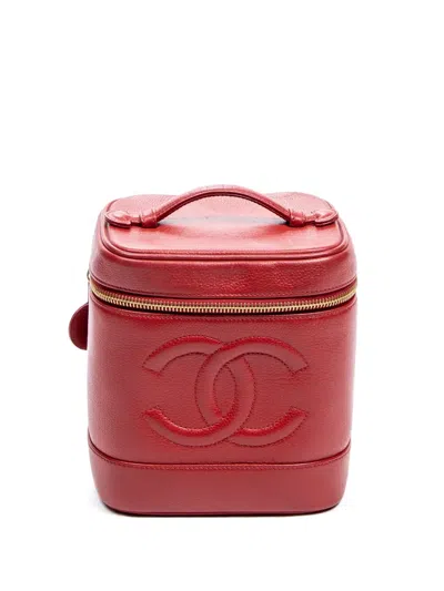 Chanel 1996-1997 Cc Vanity Case Logo Zip Bag In Red