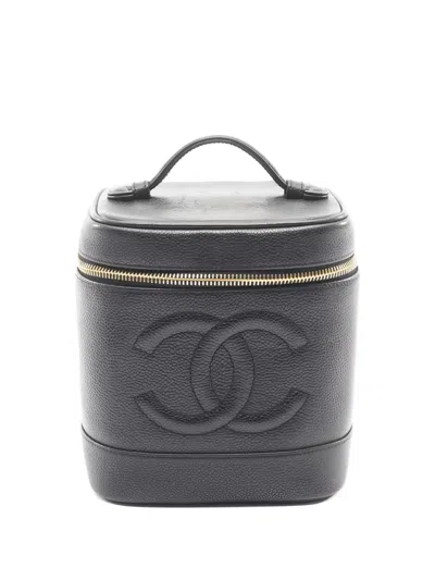 Pre-owned Chanel 1996-1997 Coco Mark Embossed Make Up Bag In Black