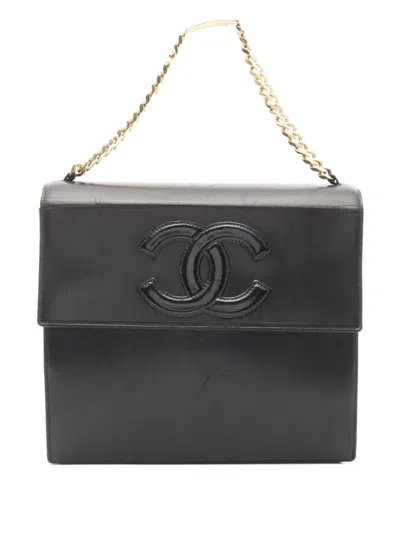 Pre-owned Chanel 1996-1997 Coco-mark Lambskin Chain Handbag In Black