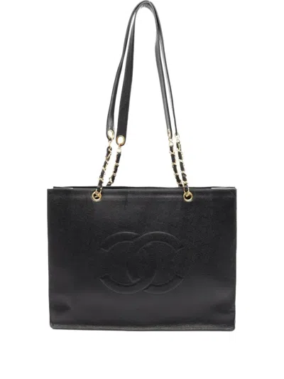 Pre-owned Chanel 1996-1997 Coco Mark Tote Bag In Black