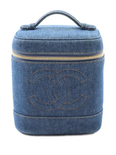 Pre-owned Chanel 1996-1997 Coco Mark Vanity Handbag In Blue