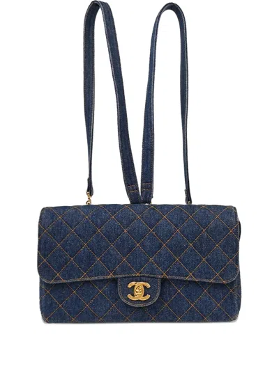 Pre-owned Chanel 1996-1997 Denim Backpack In Blue