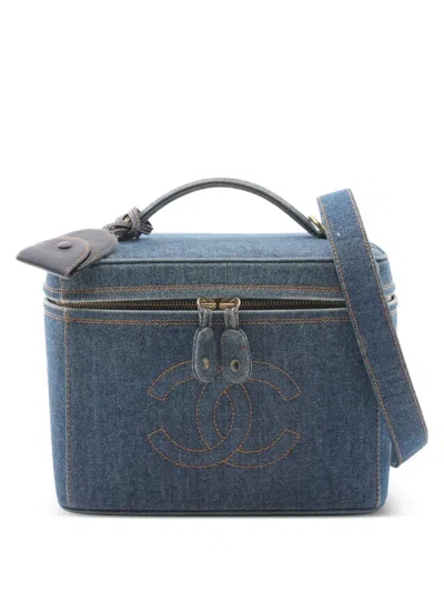 Pre-owned Chanel 1996-1997 Denim Vanity Case In Indigo Blue