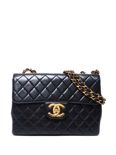 Pre-owned Chanel 1996-1997 Jumbo Classic Flap Shoulder Bag In Black