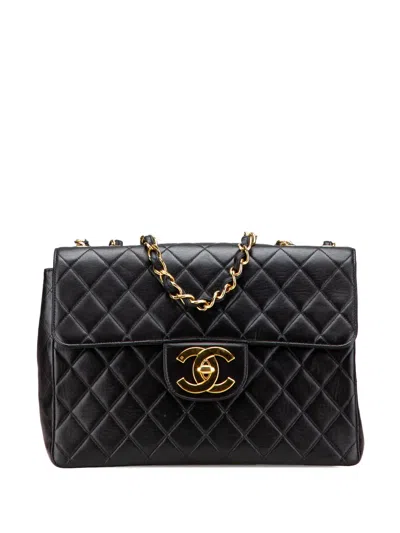 Pre-owned Chanel 1996-1997 Jumbo Xl Classic Lambskin Single Flap Shoulder Bag In Black