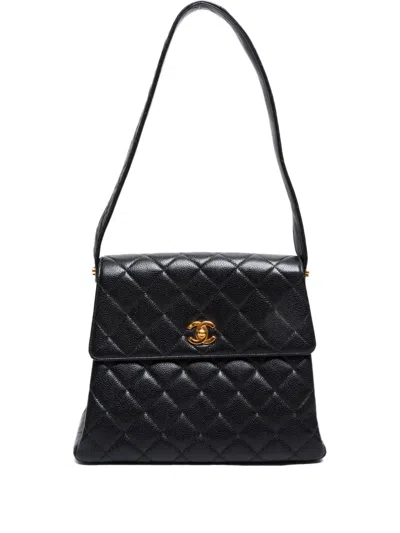 Pre-owned Chanel 1996-1997 Leather Shoulder Bag In Black