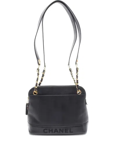 Pre-owned Chanel 1996-1997 Logo-lettering Caviar-skin Shoulder Bag In Black