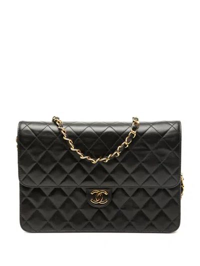 Pre-owned Chanel 1996-1997 Medium Cc Quilted Lambskin Single Flap Shoulder Bag In Black