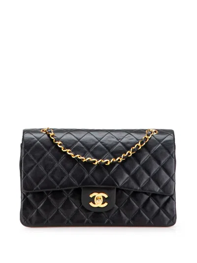 Pre-owned Chanel 1996-1997 Medium Classic Lambskin Double Flap Shoulder Bag In Black