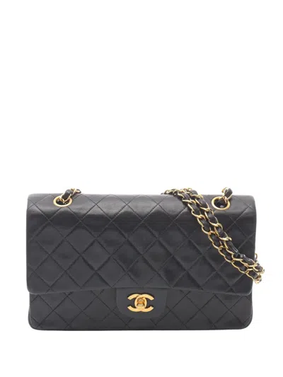 Pre-owned Chanel 1996-1997 Medium Classic Lambskin Double Flap Shoulder Bag In Black