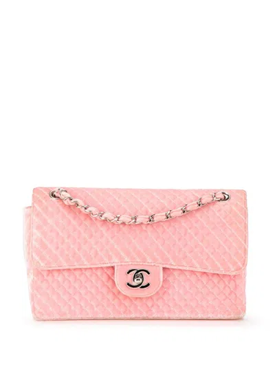 Pre-owned Chanel 1996-1997 Medium Micro Quilted Velvet Cc Flap Shoulder Bag In Pink