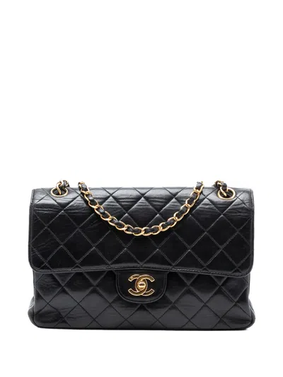 Pre-owned Chanel 1996-1997 Medium Quilted Lambskin Double Sided Flap Shoulder Bag In Black