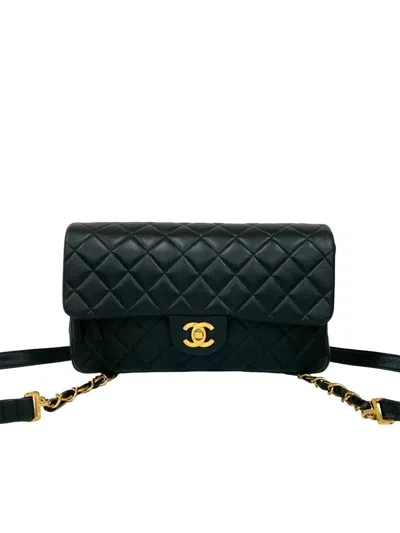 Pre-owned Chanel 1996-1997 Medium Quilted Lambskin Flap Backpack In Black