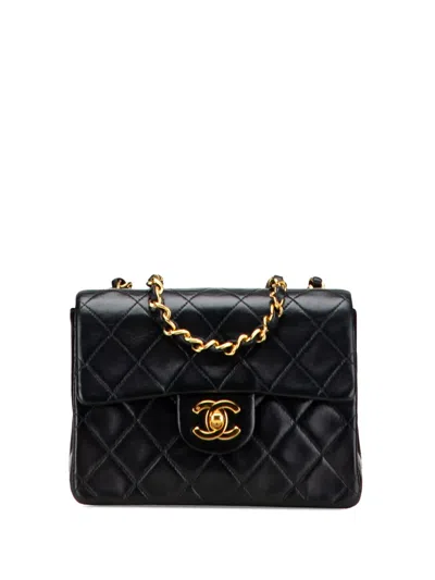Pre-owned Chanel 1996-1997 Mini Square Classic Lambskin Single Flap Crossbody Bag In Black