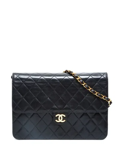 Pre-owned Chanel 1996-1997 Push-lock Chain-flap Shoulder Bag In Black
