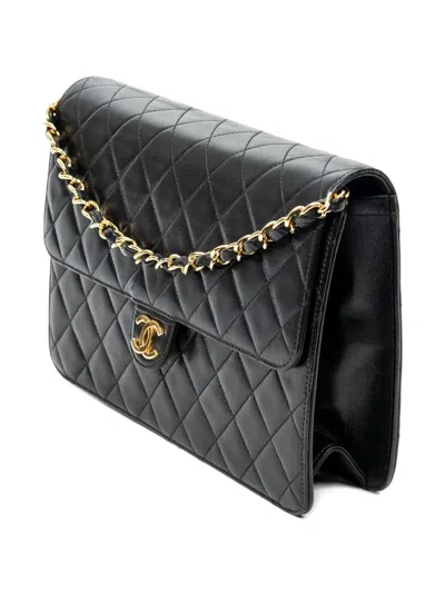Pre-owned Chanel 1996-1997 Vintage Push Lock Straight Flap Shoulder Bag In Black