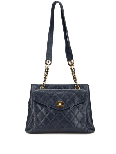 Pre-owned Chanel 1996-1997 Quilted Caviar Front Pocket Chain Tote Bag