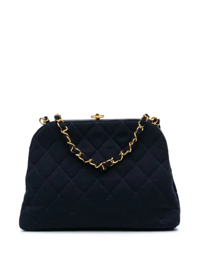Pre-owned Chanel 1996-1997 Quilted Jersey Frame Chain Crossbody Bag In Blue
