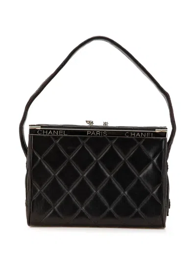 Pre-owned Chanel 1996-1997 Quilted Lambskin Leather Box Bag Handbag In Black