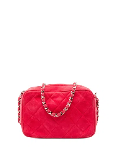 Pre-owned Chanel 1996-1997 Quilted Suede Camera Bag Crossbody Bag In Red