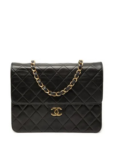 Pre-owned Chanel 1996-1997 Small Cc Quilted Lambskin Single Flap Crossbody Bag In Black