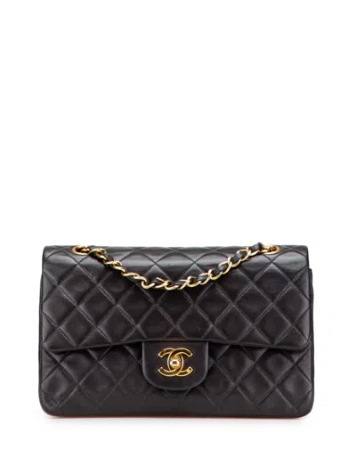 Pre-owned Chanel 1996-1997 Small Classic Lambskin Double Flap Shoulder Bag In Black