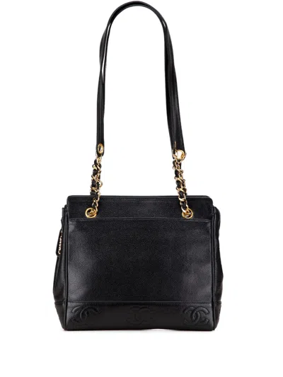 Pre-owned Chanel 1996-1997 Triple Cc Caviar Tote Bag In Black