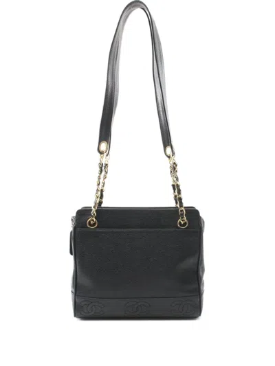 Pre-owned Chanel 1996-1997 Triple Coco Shoulder Bag In Black