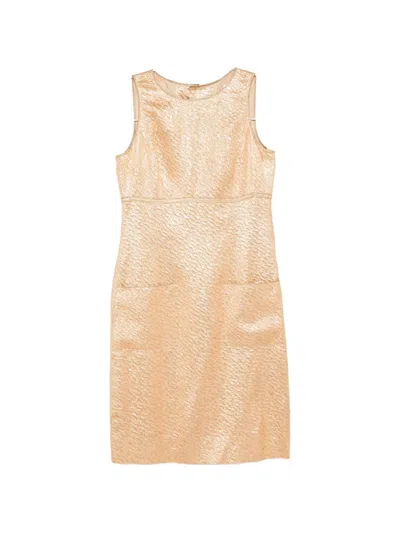 Pre-owned Chanel 1996 Brocade Mini Dress In Gold