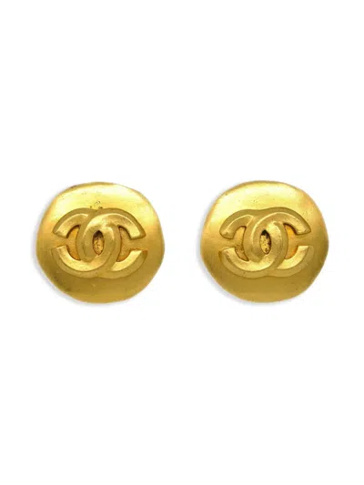Pre-owned Chanel 1996 Cc Button Clip-on Earrings In Gold