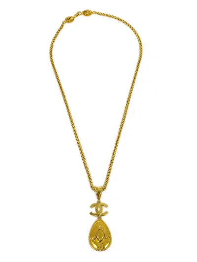 Pre-owned Chanel 1996 Cc Drop Pendant Necklace In Gold