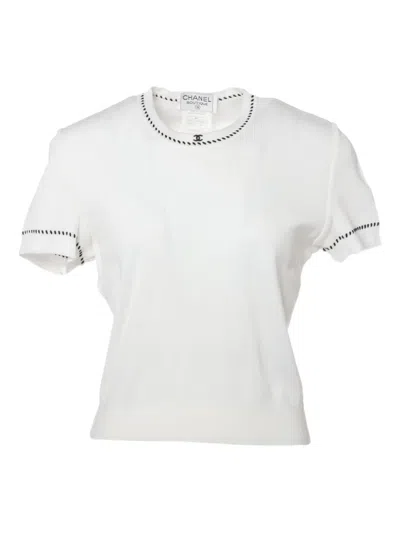 Pre-owned Chanel 1996 Cc-embroidered T-shirt In White