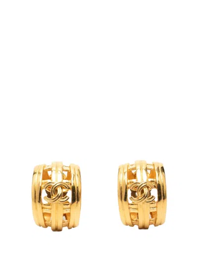 Pre-owned Chanel 1996 Cc Gold Plated Hoop Clip On Earrings Costume Earrings