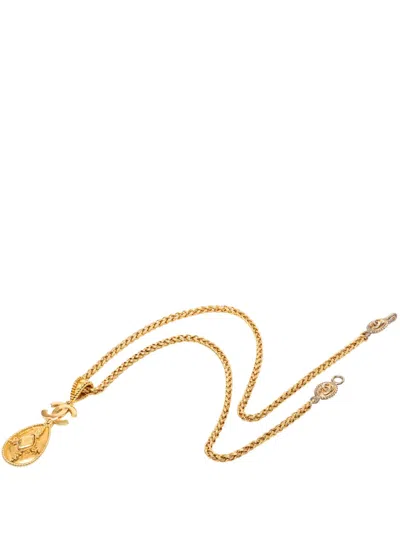 Pre-owned Chanel 1996 Cc Gold Plated Teardrop Pendant Necklace Costume Necklace