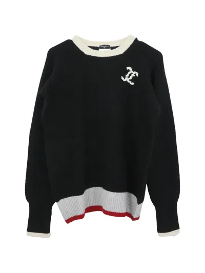 Pre-owned Chanel 1996 Cc Intarsia-knit Sweater In Black