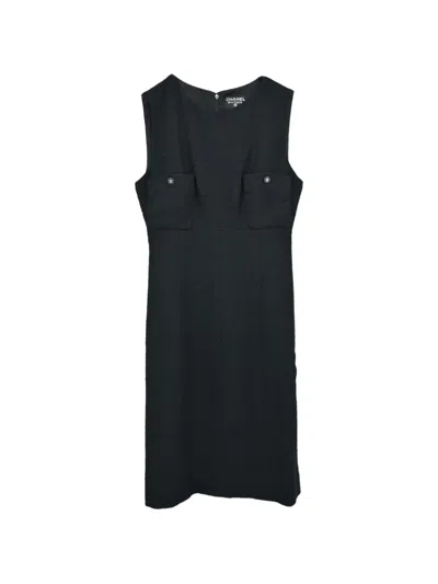 Pre-owned Chanel 1996 Cc Logo Button Sleeveless Mini Dress In Black