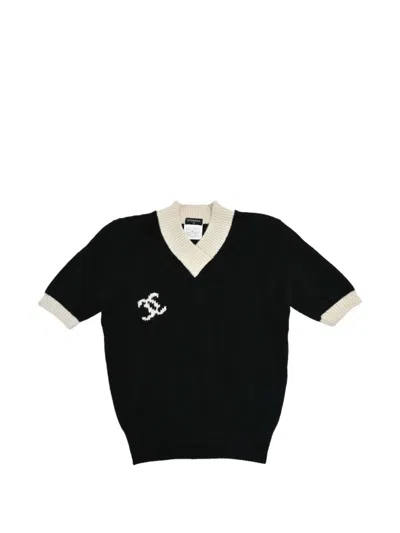 Pre-owned Chanel 1996 Cc Logo Short-sleeve Sweater In Black