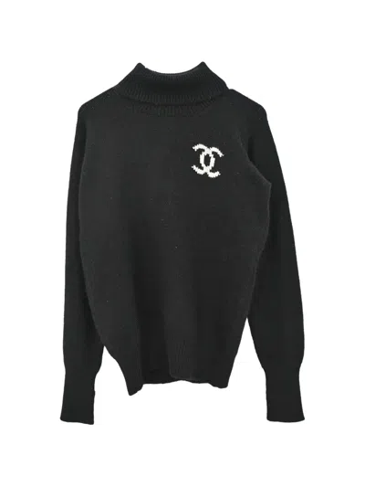Pre-owned Chanel 1996 Cc Logo Turtleneck Sweater In Black