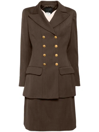 Pre-owned Chanel 1996 Cc Mark Button Suit Set In Brown