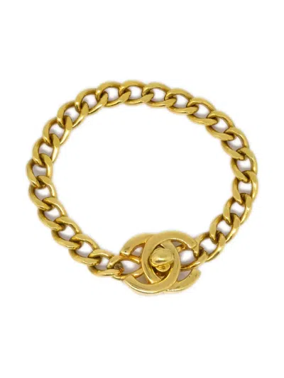 Pre-owned Chanel 1996 Cc Turn-lock Chain Bracelet In Gold