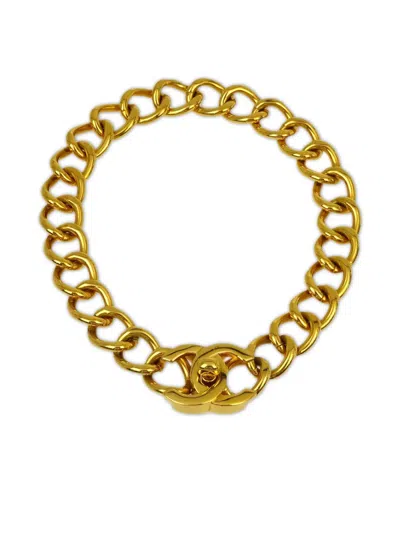 Pre-owned Chanel 1996 Cc Turn-lock Chain Necklace In Gold